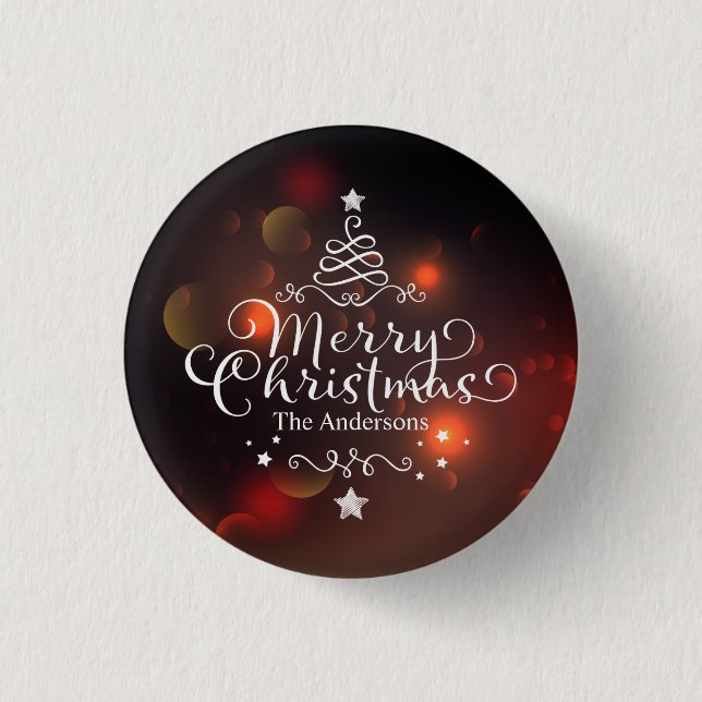 Personalised Merry Christmas Tree Pin Button (Front)