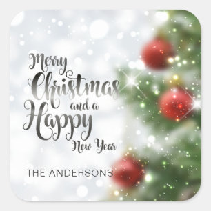 Personalised Merry Christmas Tree   Sticker Seal