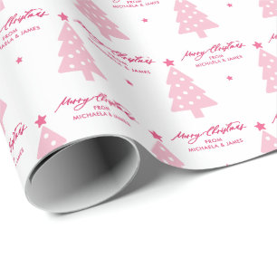 Personalised Merry Christmas Trees & Stars Holiday Wrapping Paper