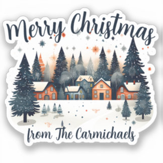 Personalised Merry Christmas Village Sticker