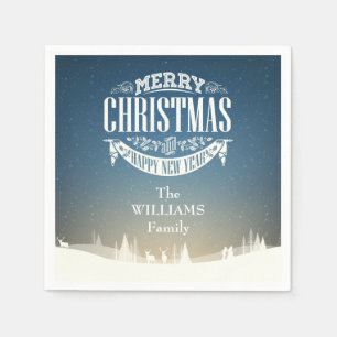 Personalised Merry Christmas Winter Snow Scene Napkin