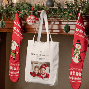 "Personalised Merry Christmas  with Photo & Name Tote Bag