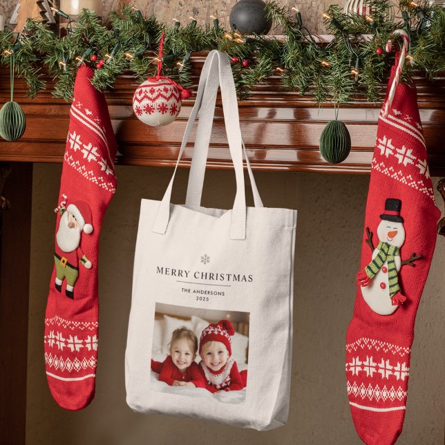 "Personalised Merry Christmas  with Photo & Name Tote Bag (Creator Uploaded)
