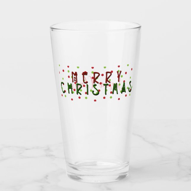 Personalised Merry Christmas with Red/Green Dots Glass (Front)