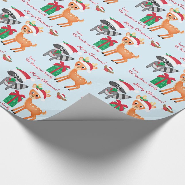 Personalised Merry Christmas Woodland Animals Wrapping Paper (Corner)