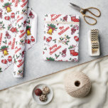 Personalised Merry Christmas Wrapping Paper — Cust<br><div class="desc">Festive white-background gift wrap featuring classic Christmas illustrations—holly,  bells,  stockings,  candy canes,  and cocoa mugs—plus “Merry Christmas” lettering. Personalise with your family name for a cheerful,  coordinated holiday look.</div>