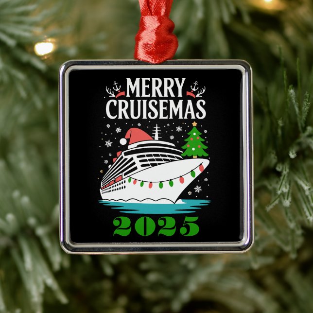 Personalised Merry Cruisemas Cruise Ship Family  Metal Ornament (Tree)
