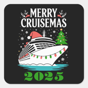 Personalised Merry Cruisemas Cruise Ship Family Square Sticker