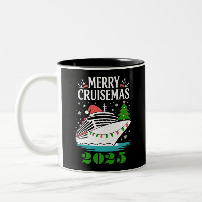 Personalised Merry Cruisemas Cruise Ship Family  Two-Tone Coffee Mug (Left)