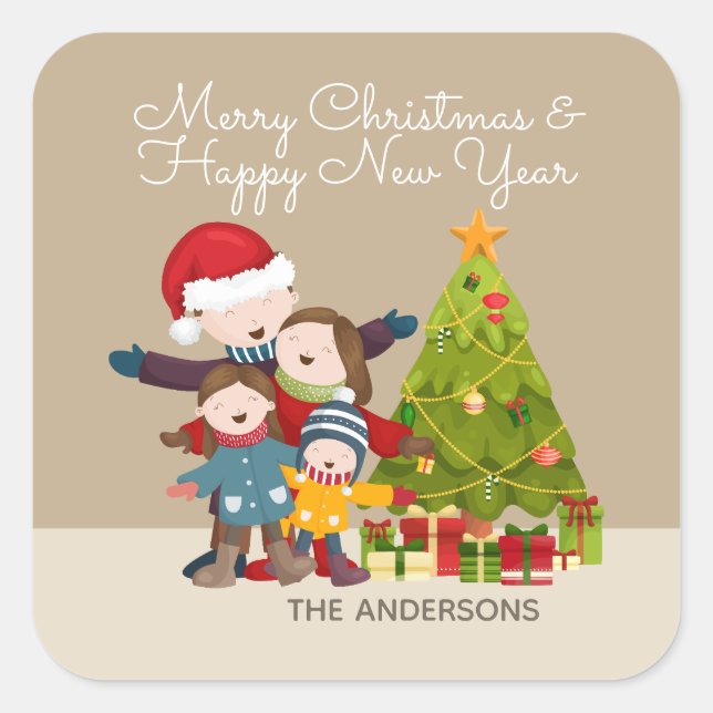 Personalised Merry Family Christmas Sticker Seal (Front)