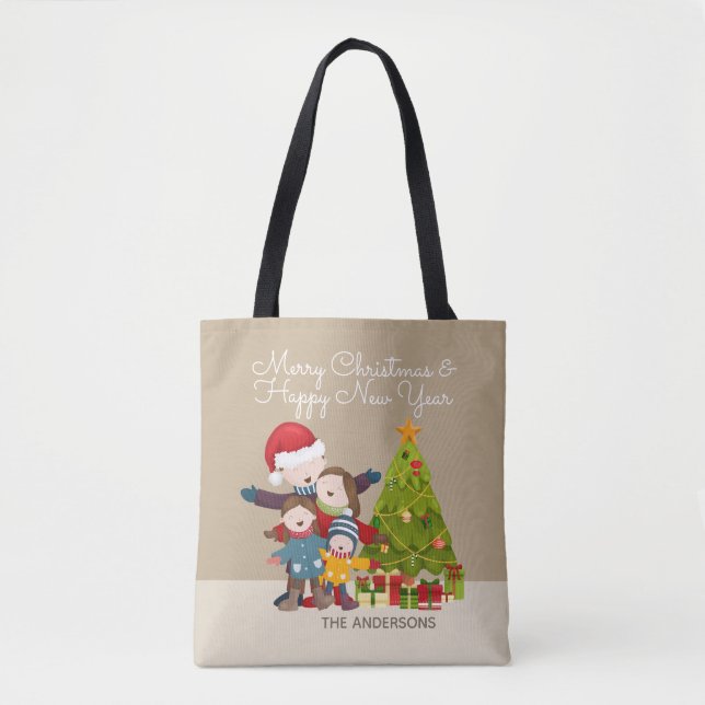 Personalised Merry Family Christmas Tote Bag (Front)