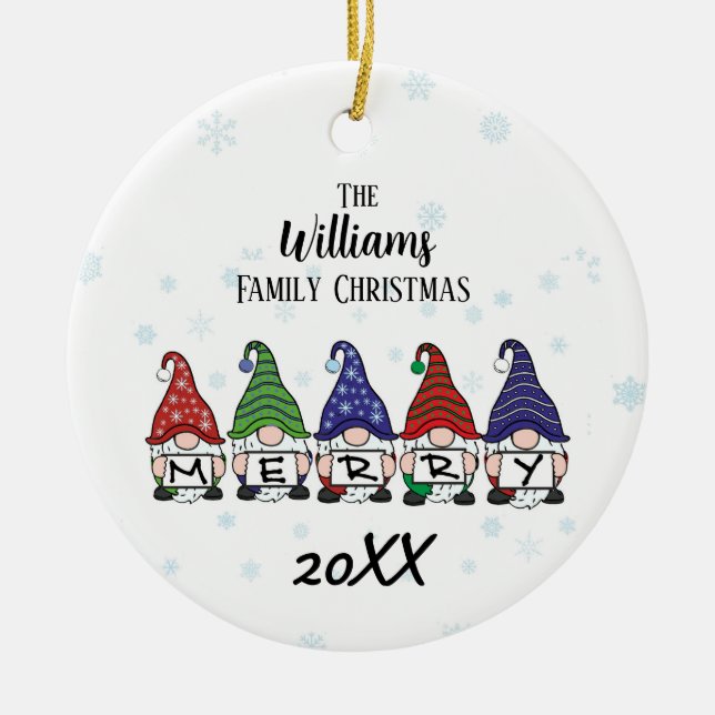 Personalised Merry Gnomes Ceramic Ornament (Front)
