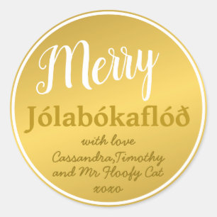 Personalised Merry Jólabókaflóð Family Classic Round Sticker