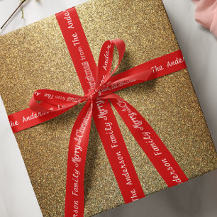 Personalised Merry Little Christmas Abstract Trees Satin Ribbon