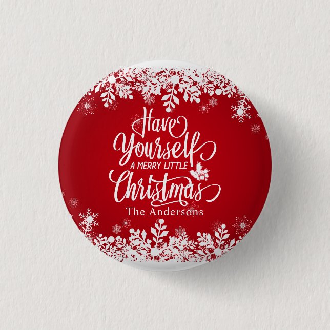 Personalised Merry Little Christmas Pin Button (Front)