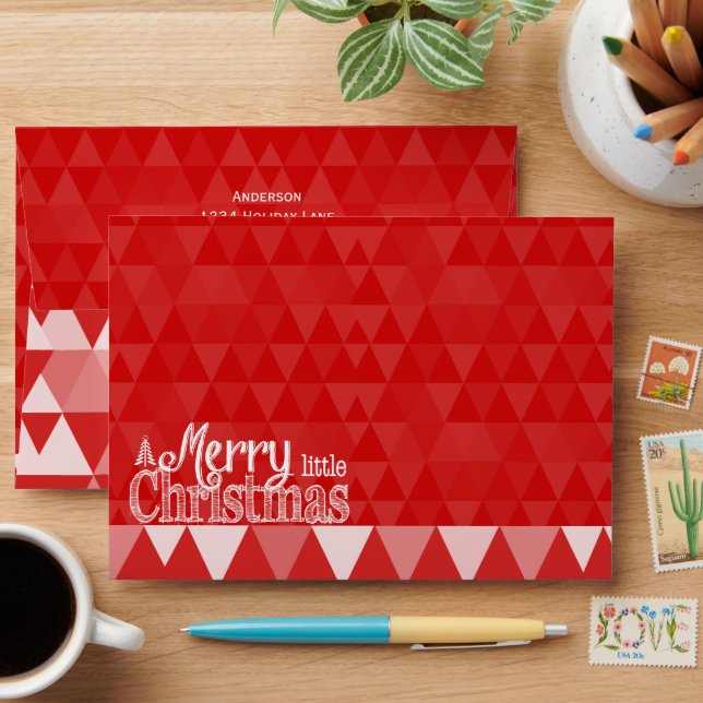 Personalised Merry Little Christmas Red Abstract Envelopes (Desk)