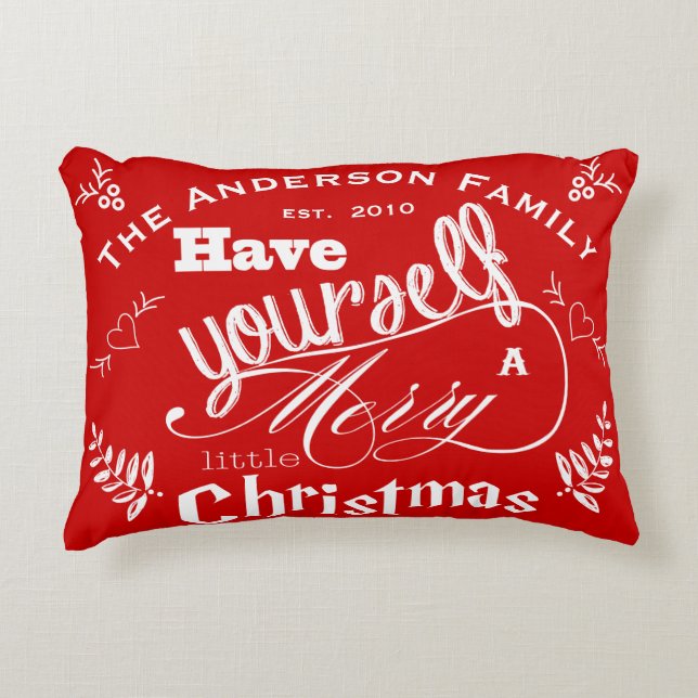 Personalised Merry Little Christmas Red White Decorative Cushion (Front)