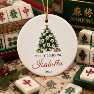 personalised merry mahjong christmas ceramic ornament