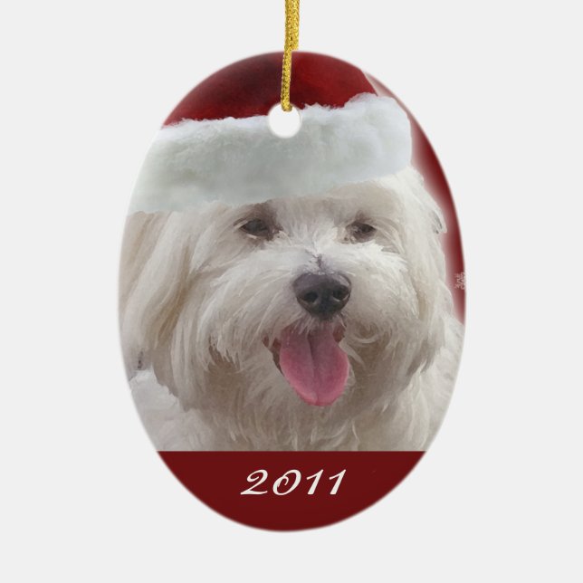 Personalised Merry Maltese First Christmas Ornamen Ceramic Ornament (Front)