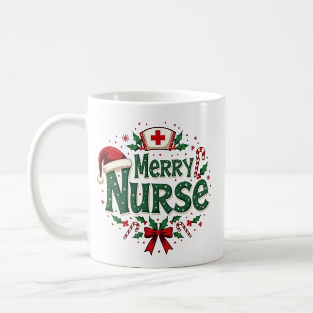 Personalised Merry Nurse Mug – Christmas Holiday  (Left)