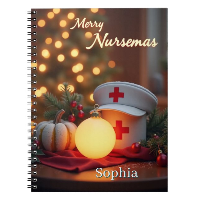 Personalised Merry Nursemas – Realistic Holiday Notebook (Front)