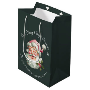 Personalised Merry Pink Christmas Santa retro Medium Gift Bag