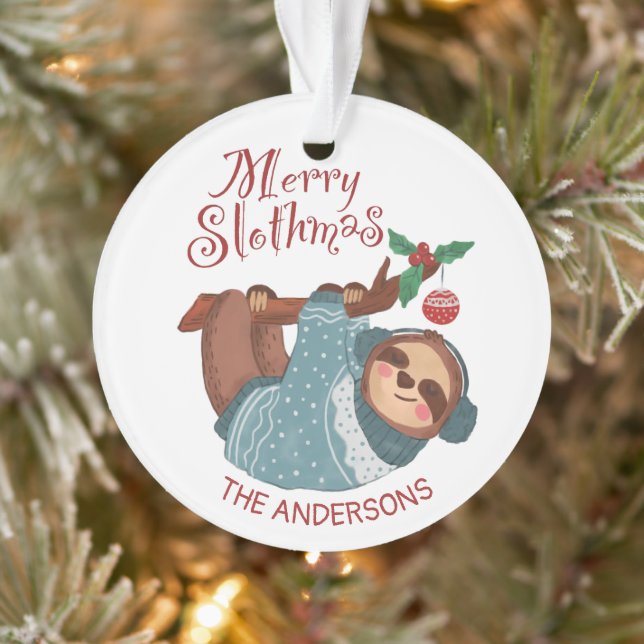 Personalised Merry Slothmas Christmas Sloth Ornament (Tree)