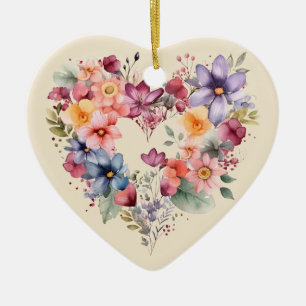 Personalised Message Colourful Floral Heart Gift  Ceramic Ornament