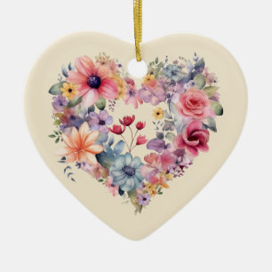 Personalised Message Colourful Floral Heart Gift  Ceramic Ornament