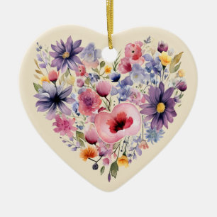 Personalised Message Colourful Floral Heart Gift  Ceramic Ornament