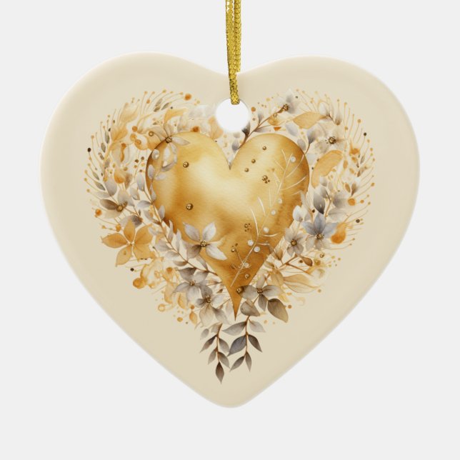 Personalised Message Colourful Floral Heart Gift  Ceramic Ornament (Front)