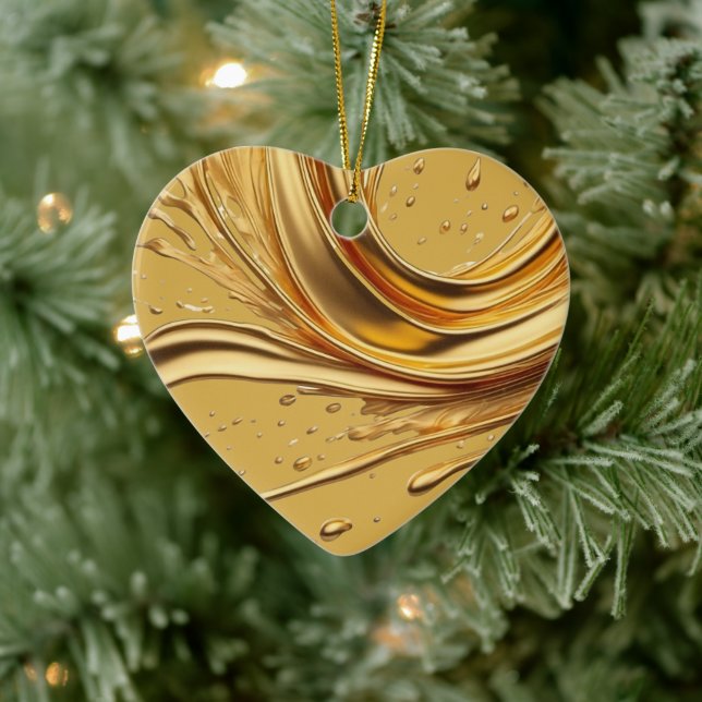 Personalised Message Colourful "Gold" Heart Gift  Ceramic Ornament (Tree)