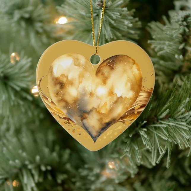 Personalised Message Colourful "Gold" Heart Gift  Ceramic Ornament (Tree)