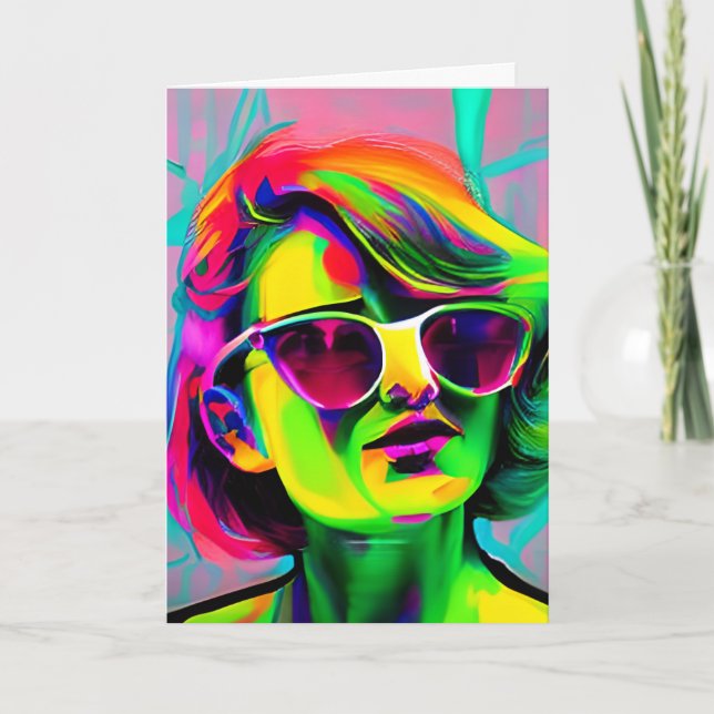 Personalised Message Colourful Woman in Sunglasses Card (Front)