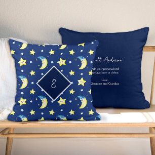 Personalised Message Moon and Stars Blue Cushion