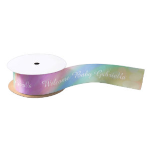 Personalised Message: Rainbow Welcome Baby Ribbon Satin Ribbon