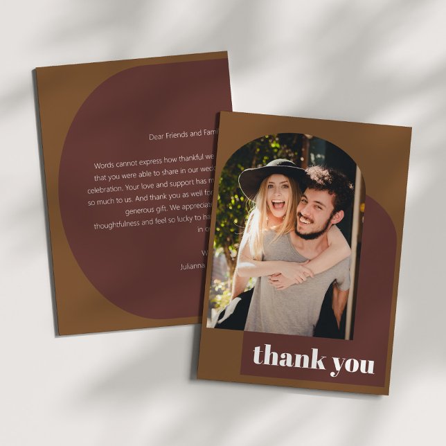 Personalised Message Retro 70s Brown Wedding Photo Thank You Card (Creator Uploaded)