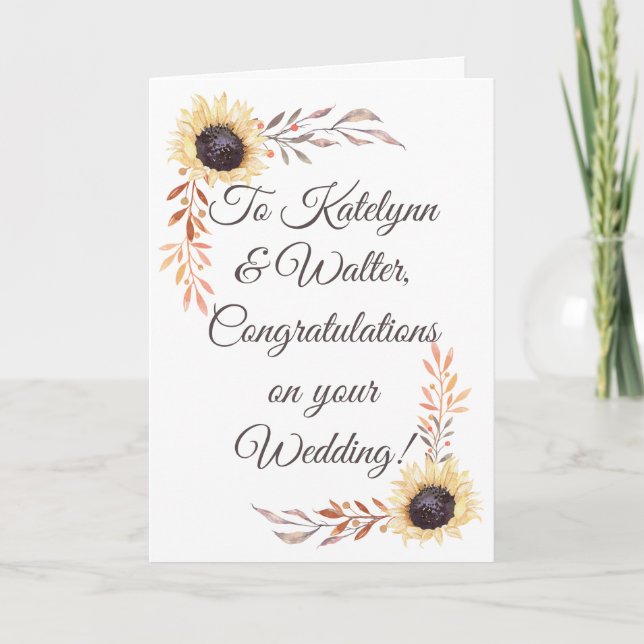 Personalised Message Sunflower Wedding Card (Front)