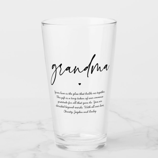 Personalised Message to Grandma Elegant Typography Glass (Front)