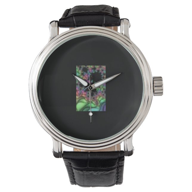 Personalised metal case watch and abstr art leathe (Front)