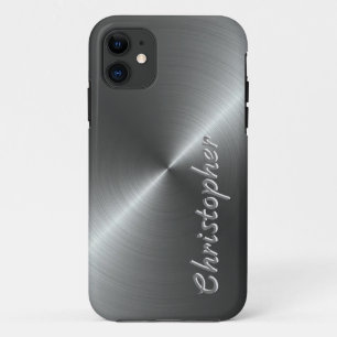 Personalised Metal titanium silver Radial Texture iPhone 11 Case