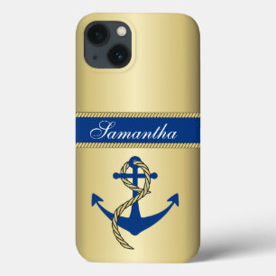 Personalised Metallic Gold Anchor iPhone 13 Case