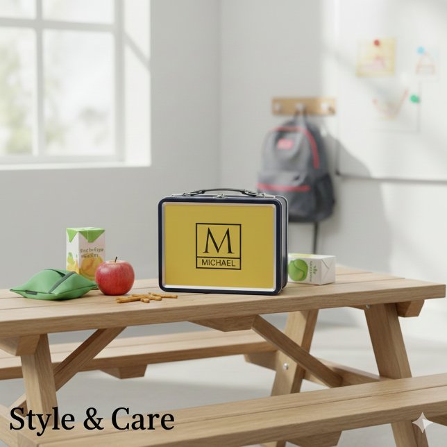 Personalised Metallic Gold with Initials & Name Metal Lunch Box (Personalized Metallic Gold with Initials & Name Metal Lunch Box)