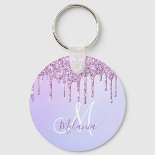 Personalised Metallic Purple Drip Lavender Pour    Key Ring