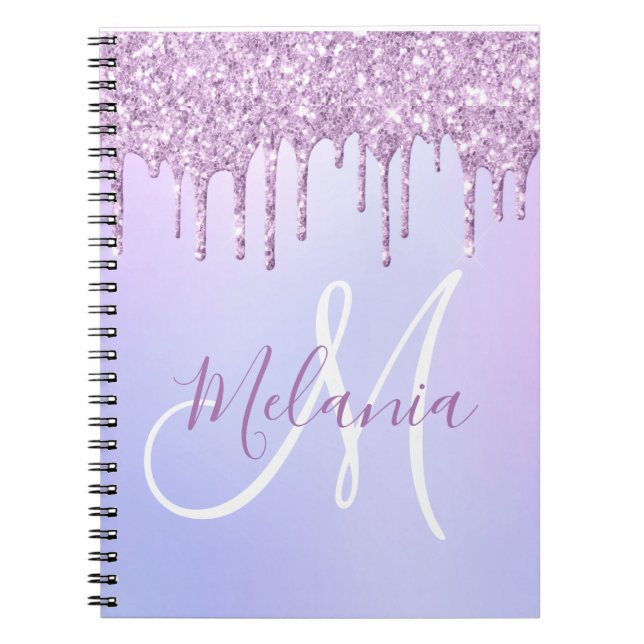 Personalised Metallic Purple Drip Lavender Pour Notebook (Front)