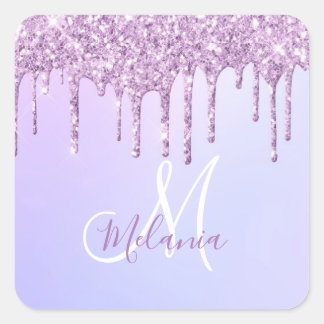 Personalised Metallic Purple Drip Lavender Pour   Square Sticker