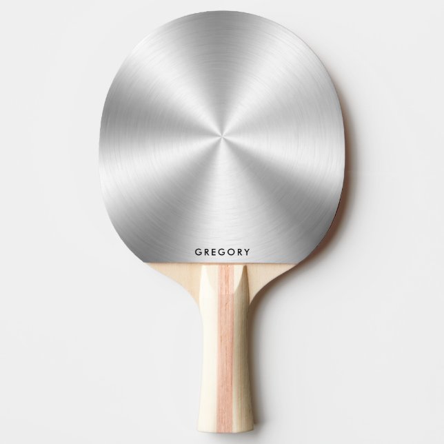Personalised metallic shiny silve texture monogram ping pong paddle (Front)