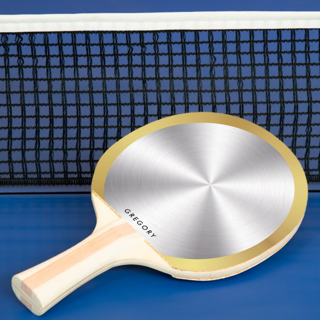 Personalised metallic silver and gold monogram ping pong paddle (Insitu)