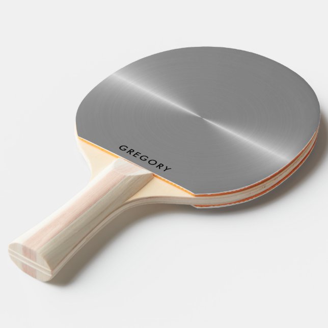 Personalised metallic silver texture monogram ping pong paddle (Back Angle)