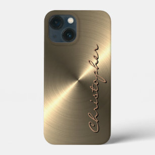Personalised Metallic titanium Gold Radial Texture iPhone 13 Mini Case